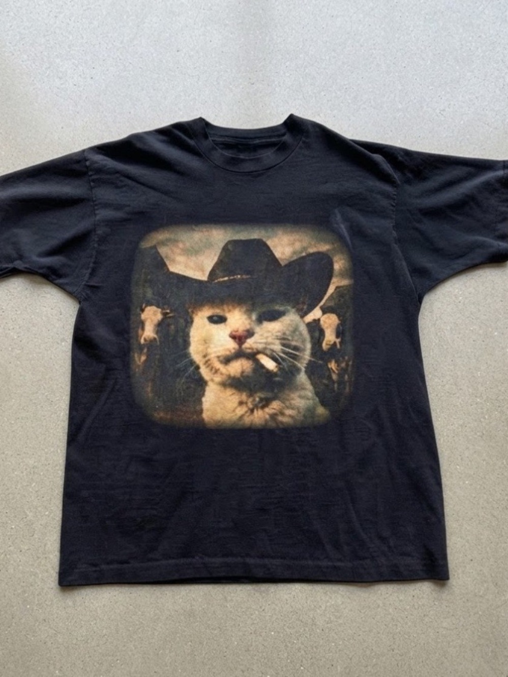 Gildan Black Graphic Cat Cowboy Short Sleeve Tee